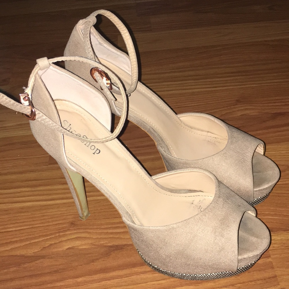 Nude suede high heel shoes